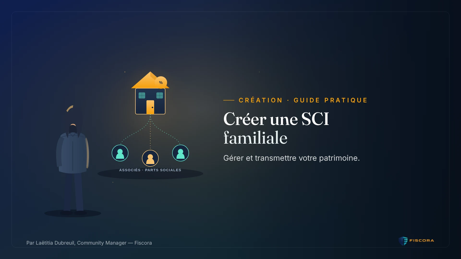 Illustration d'une maison familiale et de parts sociales symbolisant la création d'une SCI patrimoniale