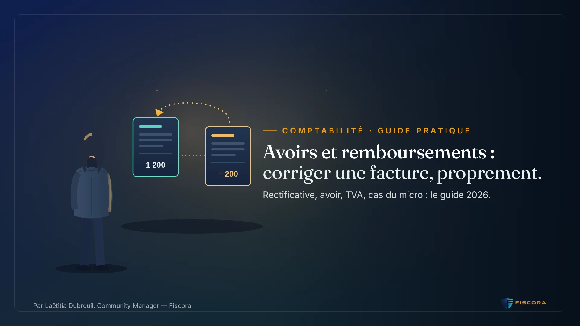 Entrepreneure établissant une facture d’avoir pour rembourser un client après l’annulation d’une prestation