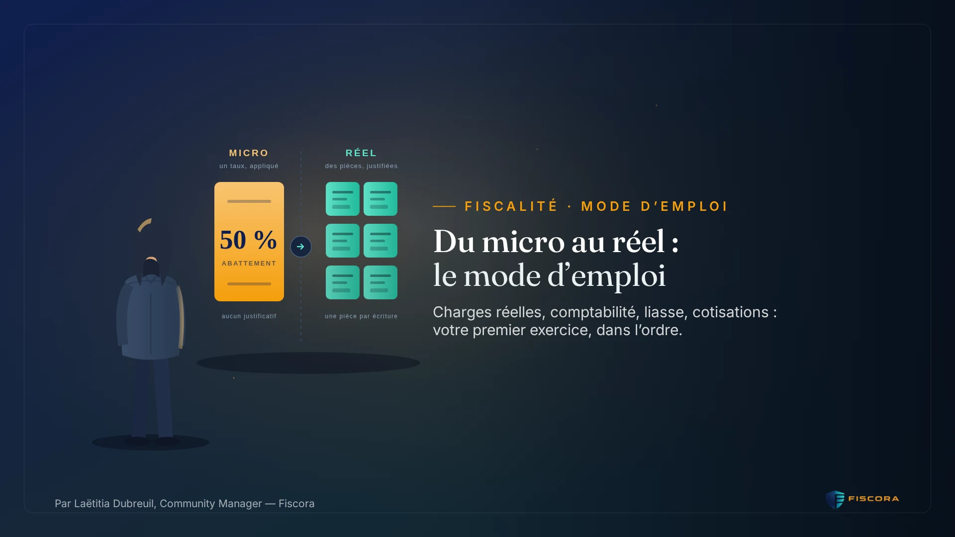 Entrepreneur organisant ses pièces comptables pour son premier exercice au régime réel