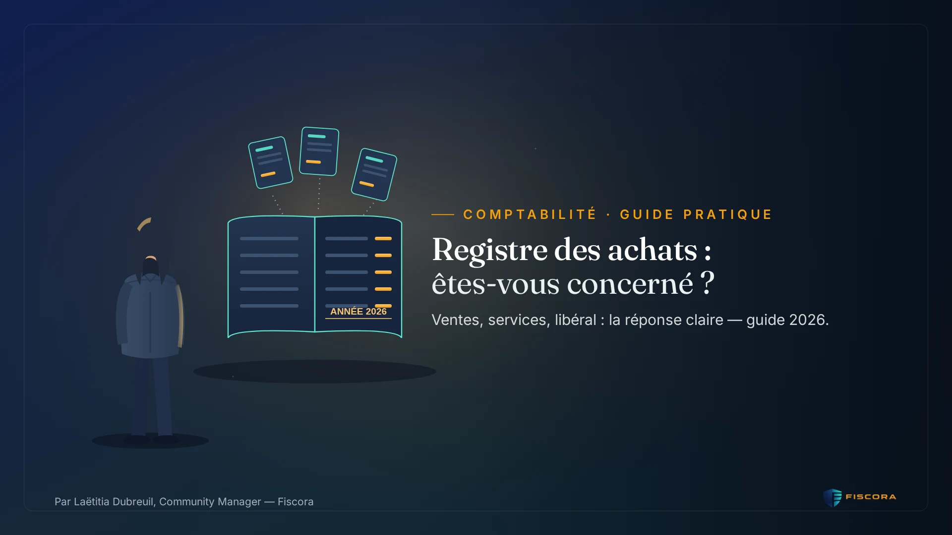 Micro-entrepreneuse reportant ses factures d’achat dans son registre annuel des achats