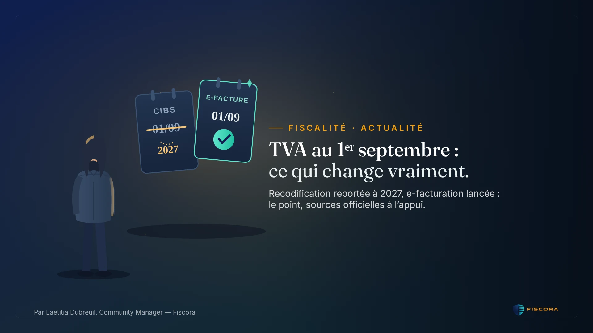 Entrepreneur vérifiant la mention TVA de ses factures devant le calendrier de la recodification du CGI vers le CIBS
